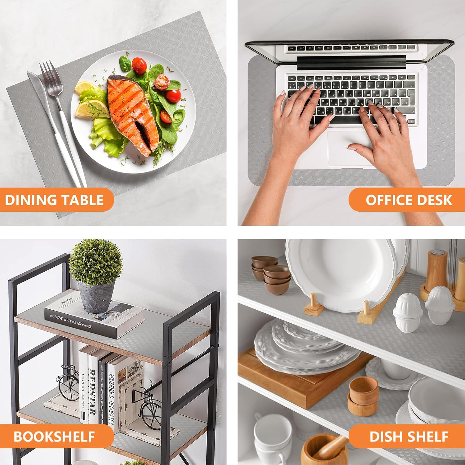 Light Gray Shelf Liners for Kitchen Cabinets Refrigerator Liners Waterproof & Oil-Proof Kitchen Cupboard Liner Drawer Mats EVA Material Non Adhesive Fridge Liner for Shelves 11.8 x 118 Inches 11.8"W x 118"L Diagonal Pattern Light Gray