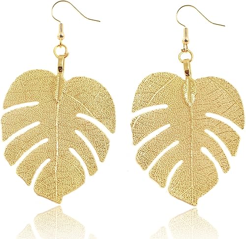 Monstera Earrings and Necklaces Gold Split
