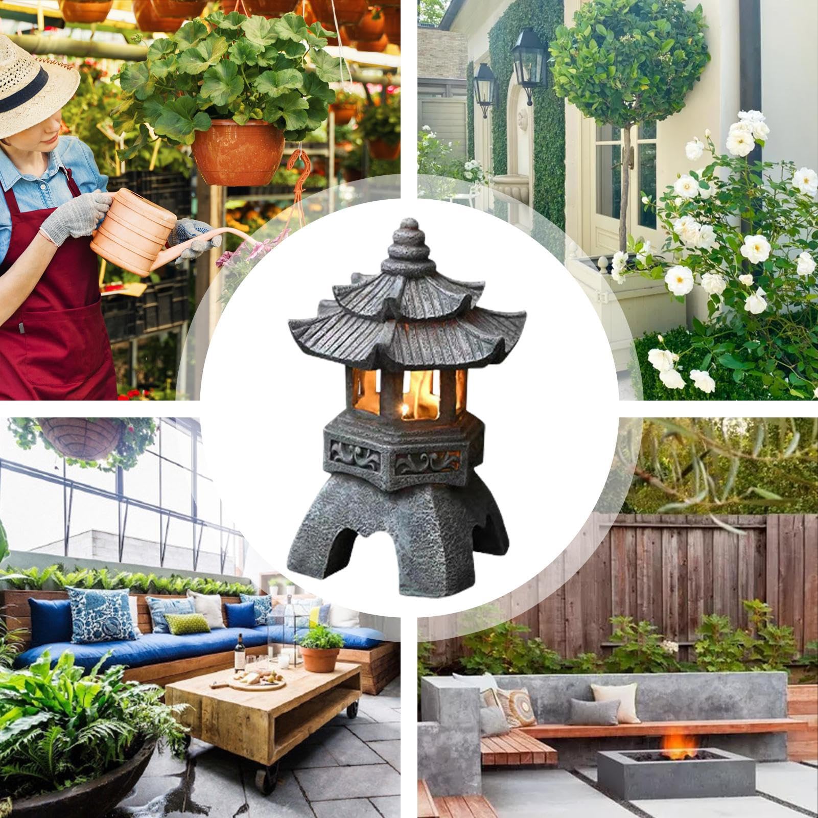 Linterna de Pagoda Estatua Jardín Pagoda Japonesa Piedra Linterna Japonesa Jardín Al Aire Libre Lámparas Solares Decorativas Para Decoraciones Patio