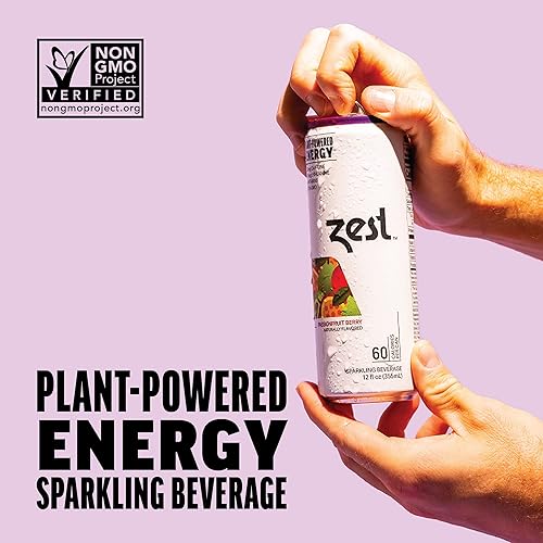 Miniatura 4 de Zest Plant - Bebida espumosa de energía natural alimentada por plantas  Baya de la pasión  150 mg de cafeína  100 mg de L-teanina  Lata de 12 onzas