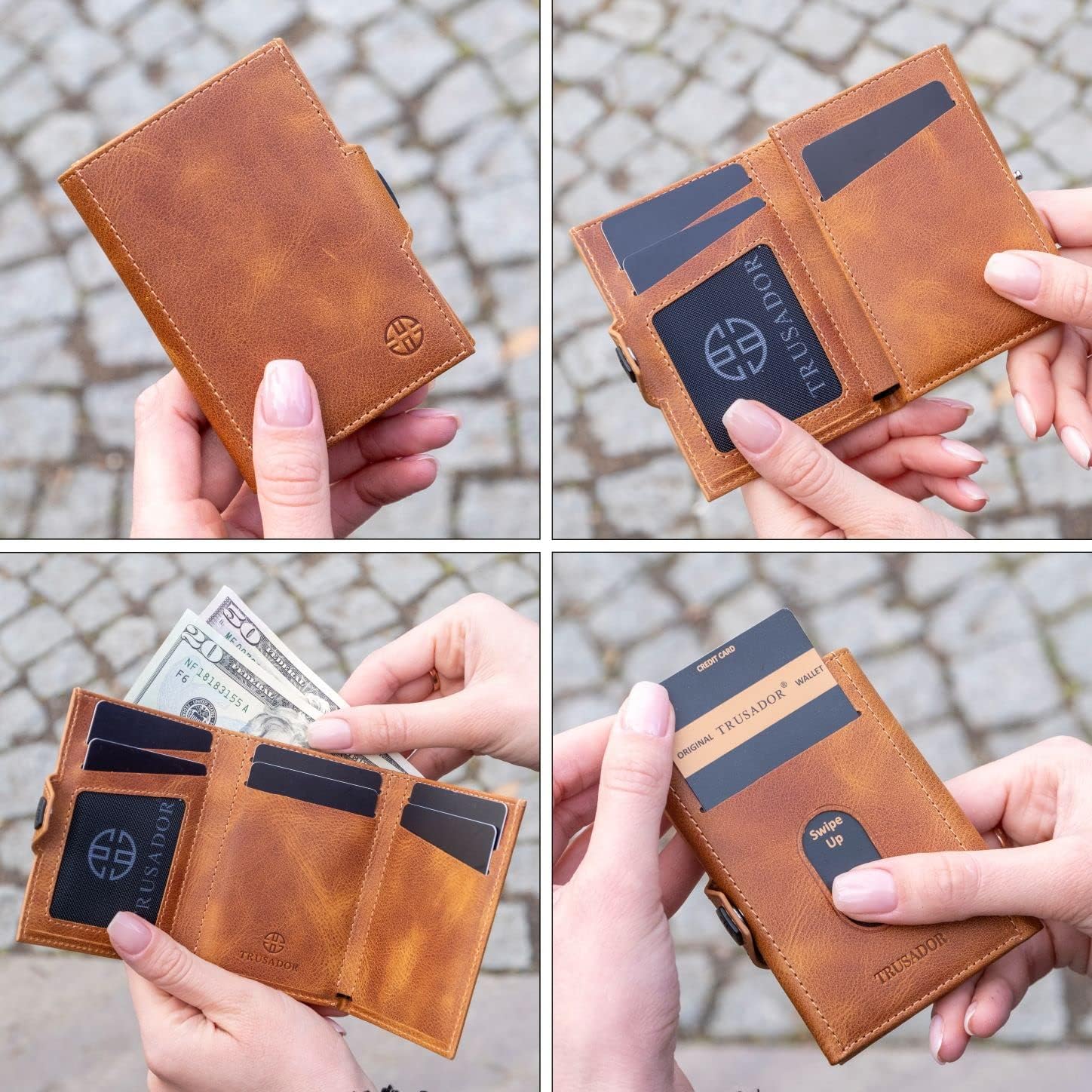 TRUSADOR Toscana Trifold Leather Wallet For Men and Women Card Holder with RFID Protection (Without Coin Pocket, Cognac) - Image 4