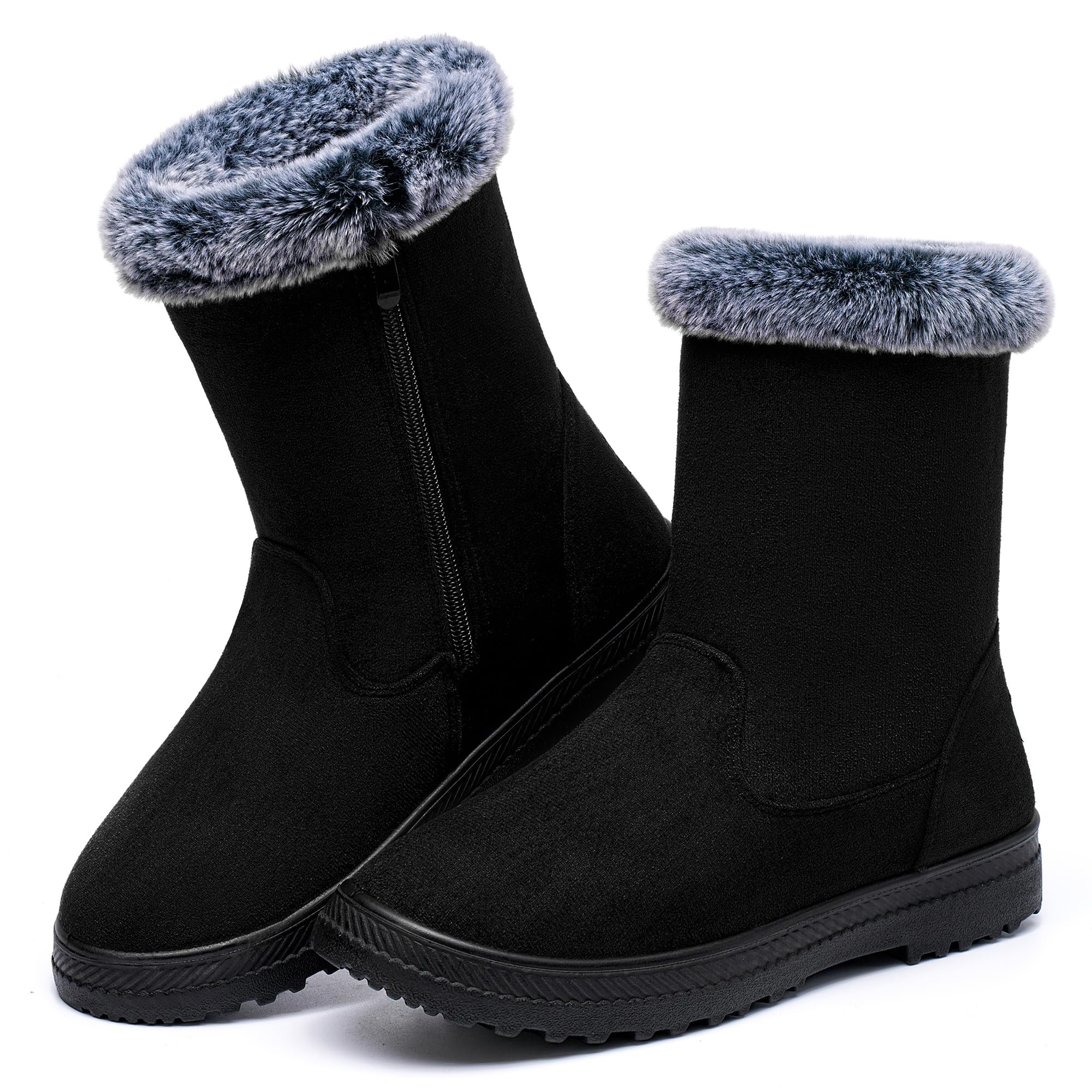 Aomigoct Warm Winter Boots for Women Fur Lined Mid Calf Boots for Women Comfortale Zipper Womens Snow Boots