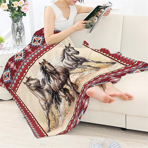 Miniatura 3 de CLOHOMIN Manta de animales de caballo nativo americano para cama, sofá, viajes, azteca, navajo, silla de montar del suroeste, manta de felpa de