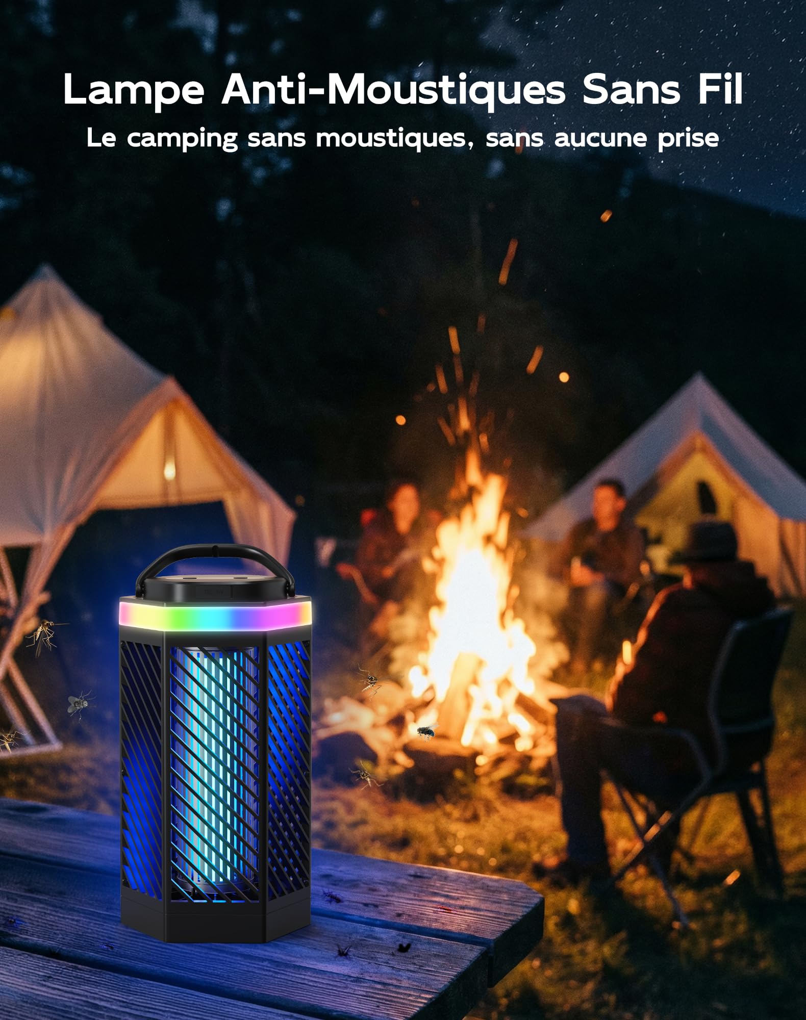Lampe Anti-Moustique Rechargeable Tue Mouche Électrique LED 8000mAh IPX4 Destructeur d'Insectes