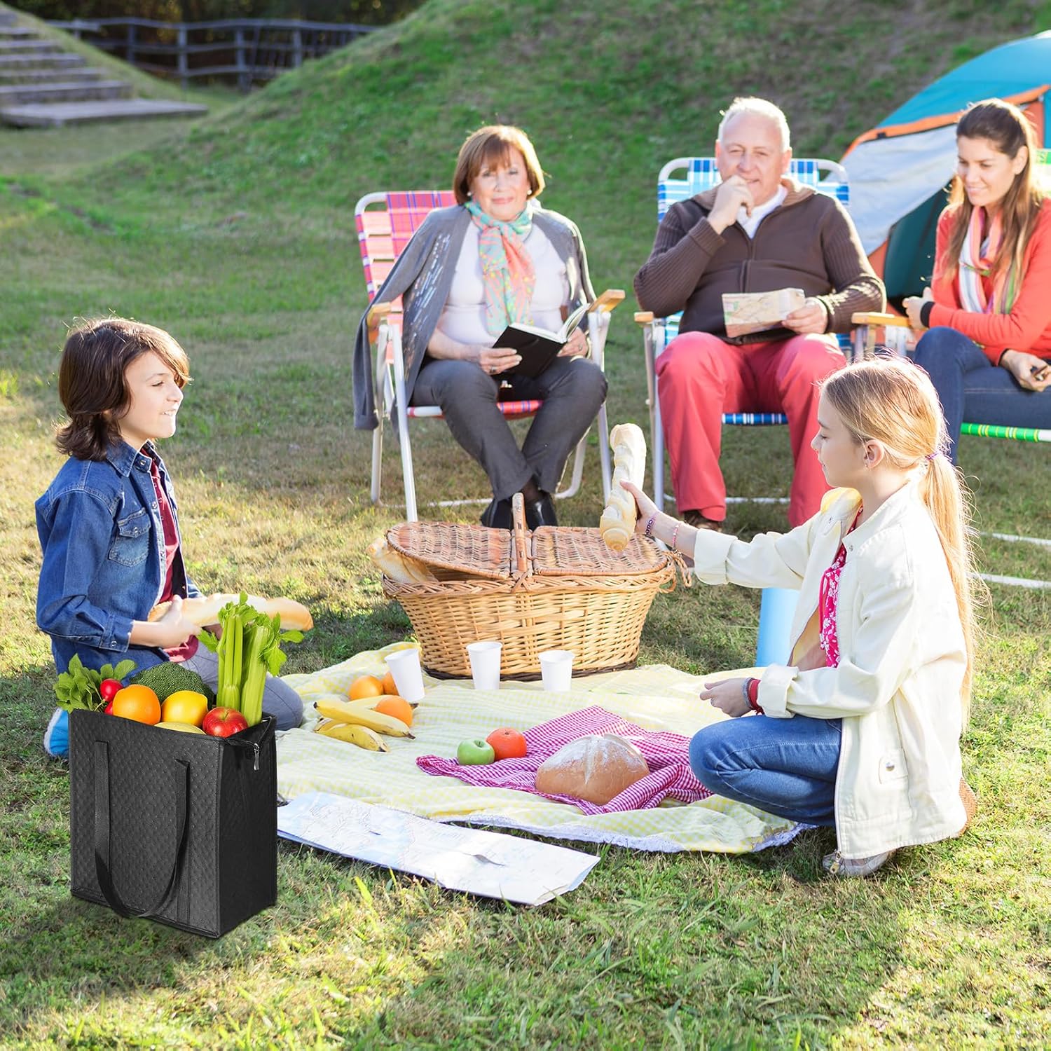 6Pcs Hot and Cold Insulated Grocery Bags Reusable Insulated Shopping Bags Cooler Tote Bag for Groceries Food Grocery Tote for Frozen Foods, with Zippered Top - Image 6