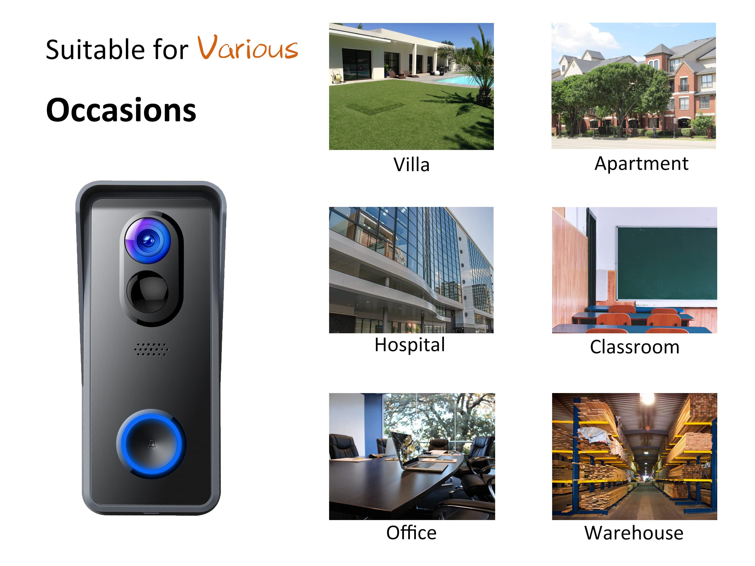 Draadloze videodeurbelcamera met HD 1080P-video, tweerichtingsaudio