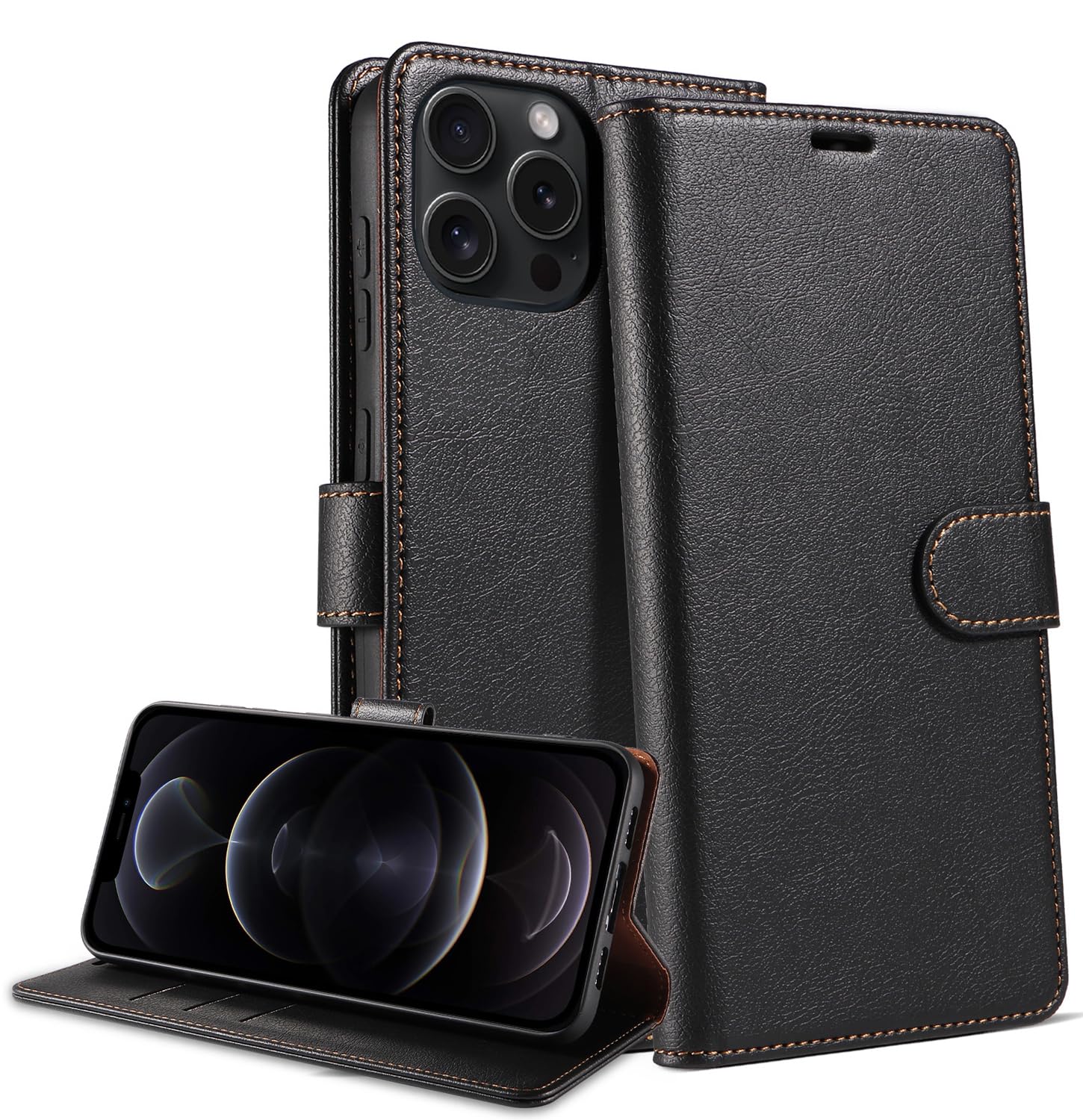 Case for iPhone 12 Pro Max, Premium Leather Flip Wallet Case [RFID Blocking] Phone Cover for iPhone 12 Pro Max (Black)