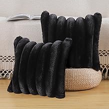 Madizz 2 Pieces Striped Short Wool Velvet Pillow Cases Soft Decorative Cushion Covers Luxury Style for Sofa Bedroom Black 55x55cm