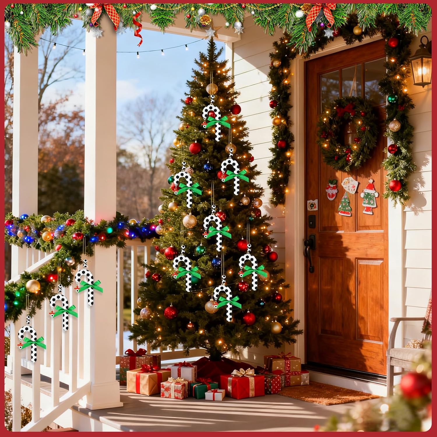 4in Easter Candy Cane Soccer Ornaments Wooden Hanging Candy Cane Ornament Sport Ball Xmas Tree Decorations for Home Crafts Soccer Lovers Family Holiday Party Supplies - Image 5