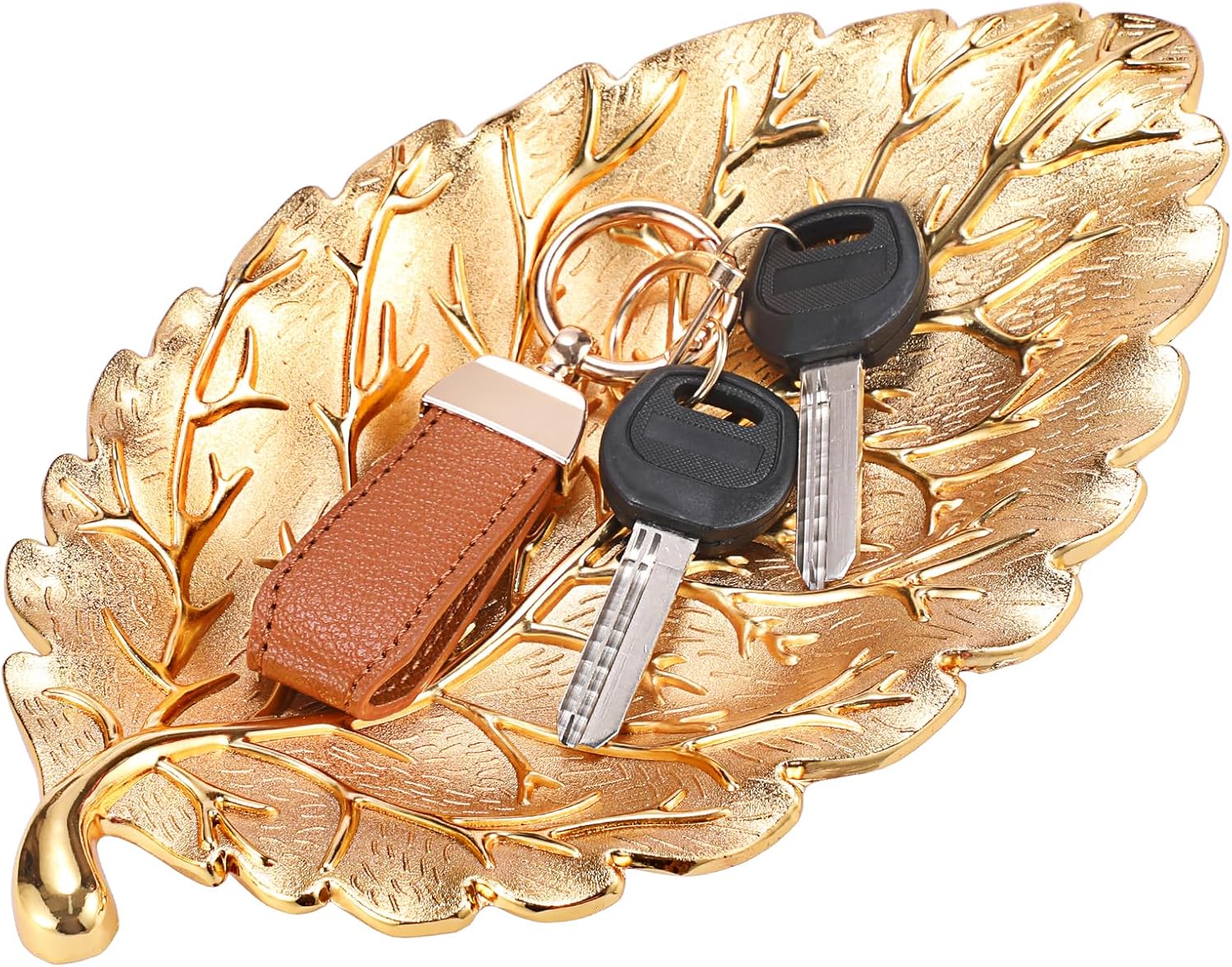 Hipiwe Gold Key Bowl Holder for Entryway Organizer Metal Leaf Shape
