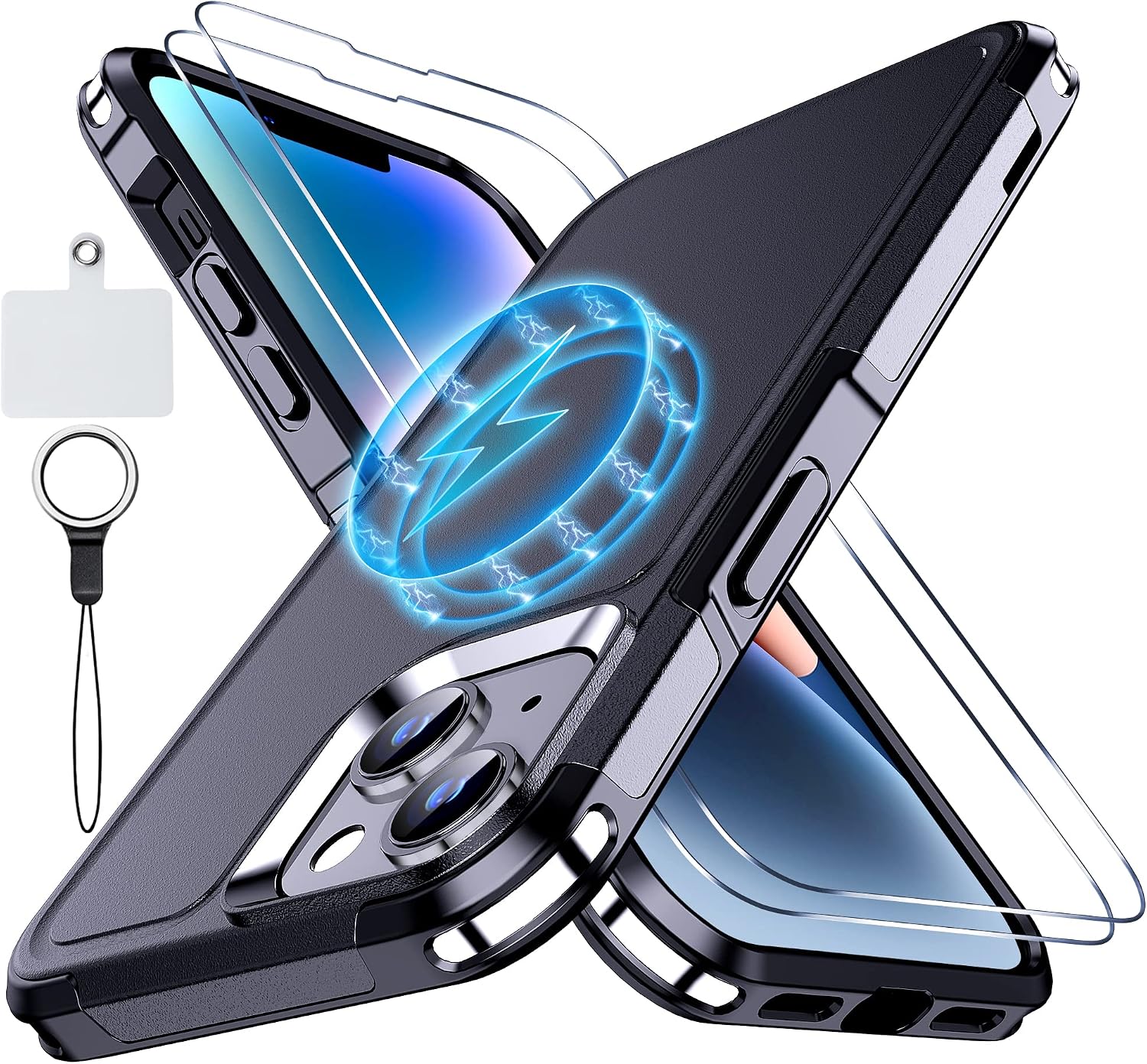 MOZOTER Magnetic for iPhone 14 Case & iPhone 13 Case with [2 Pcs Glass Screen Protector],[12 FT Shockproof Compatible with Magsafe][Heavy Duty] Phone Case Cover for iPhone 14/13-6.1 inch,Black
