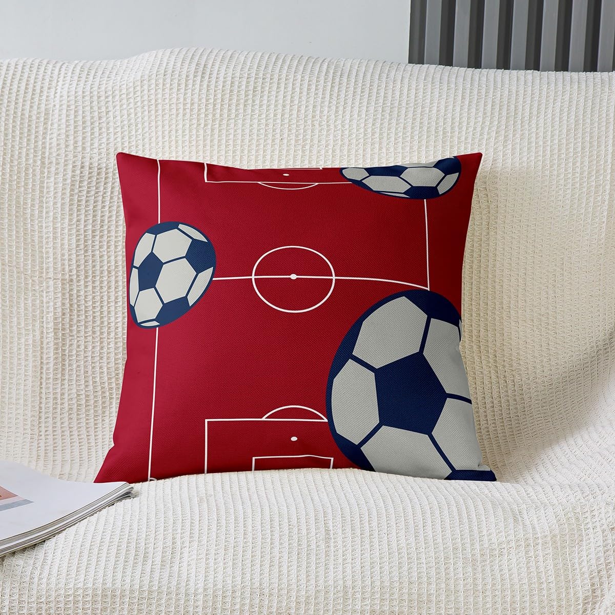 Football Throw Pillow Covers Set of 2 Football Court Decor Pillowcase for Sofa Couch Bed Chair Car Sports Theme Cushion Case Soccer Ball Patterne Red Outdoor Pillows Covers Room Decor 16x16 Inch - Image 2