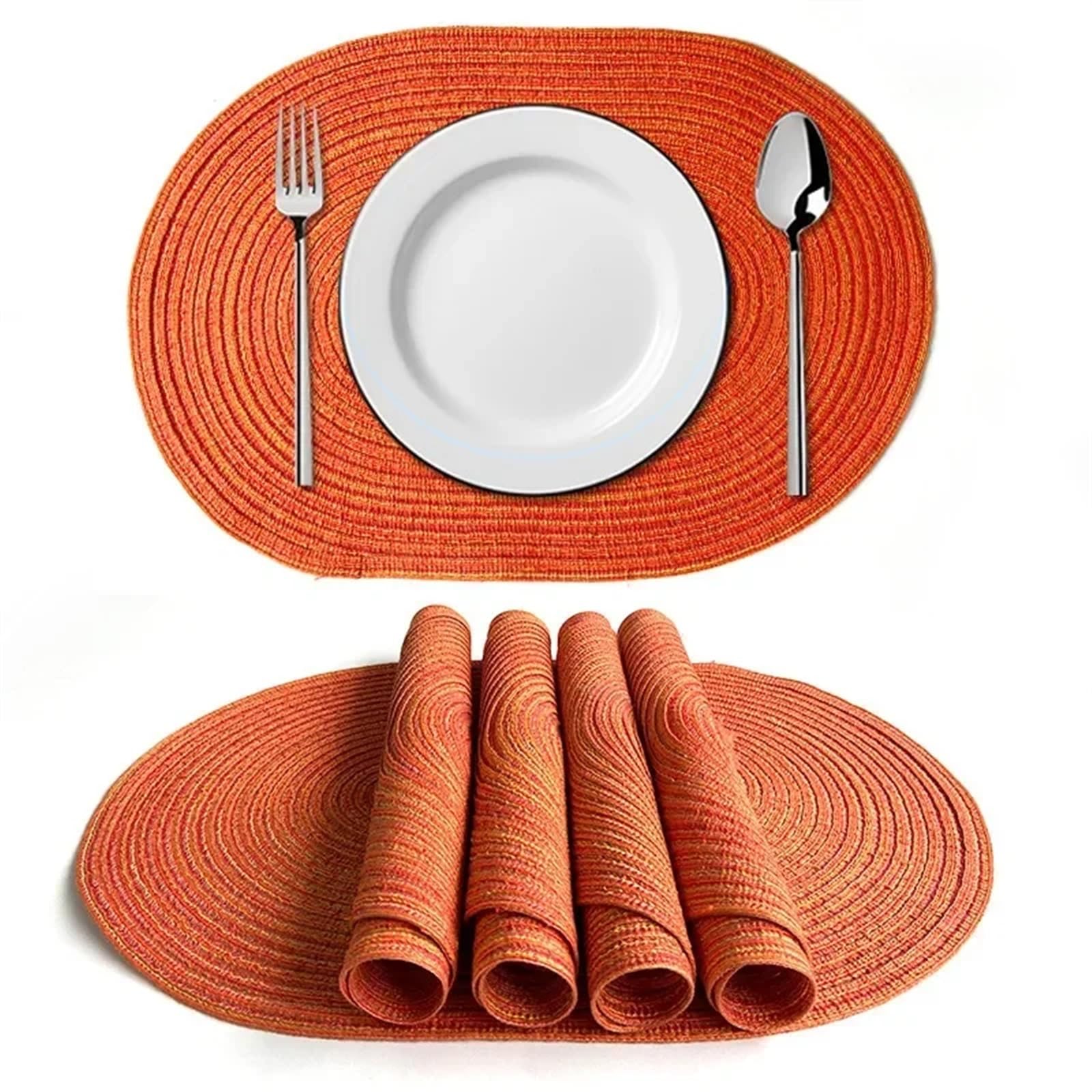 place mats for table Oval Round Placemat Decoration Cotton Woven Pad Table Mats Placemats Place Mat Dining Room Kitchen for Kitchen Restaurant Dining Table(Orange)