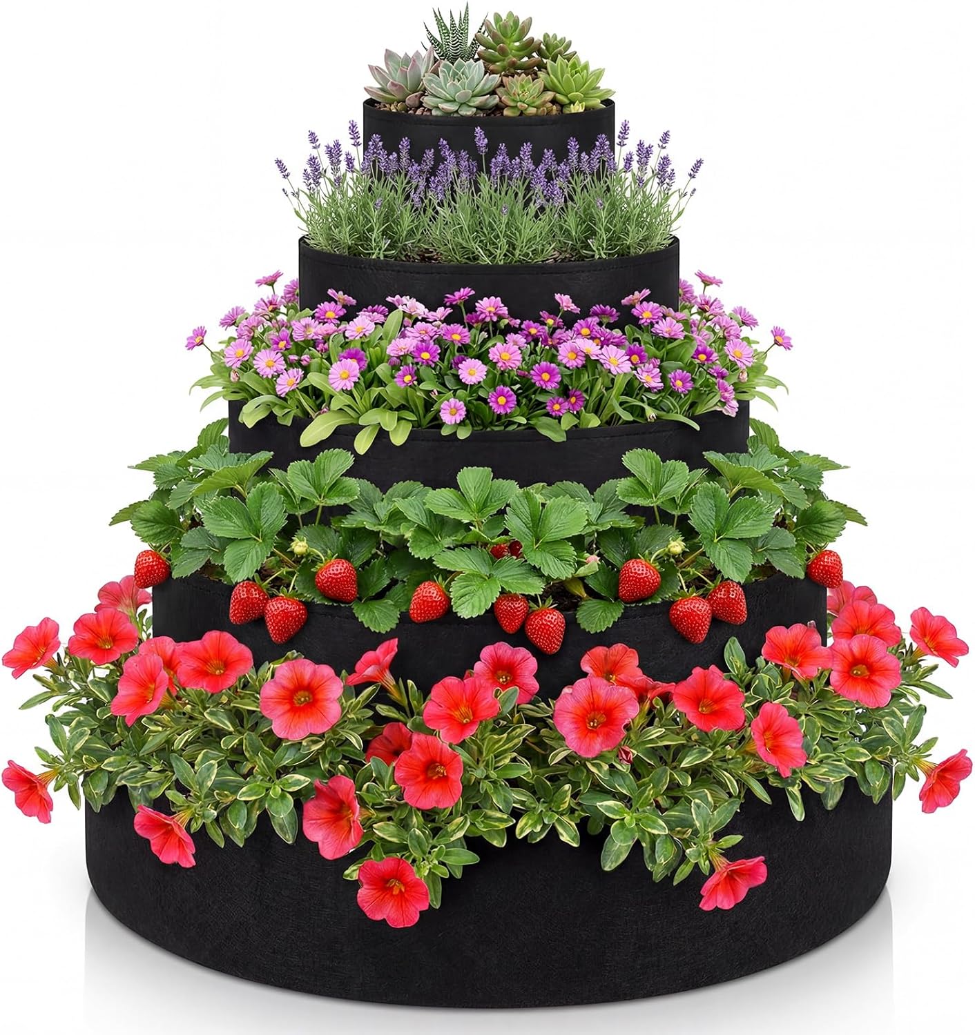 6 Tiered Strawberry Planter for Outdoor Plants, 47 Inch Heavy Duty Strawberry Tower Planter Grow Bags, Breathable Non Woven Fabric Raised Garden Bed for Vegetables Flower Herbs Gardening