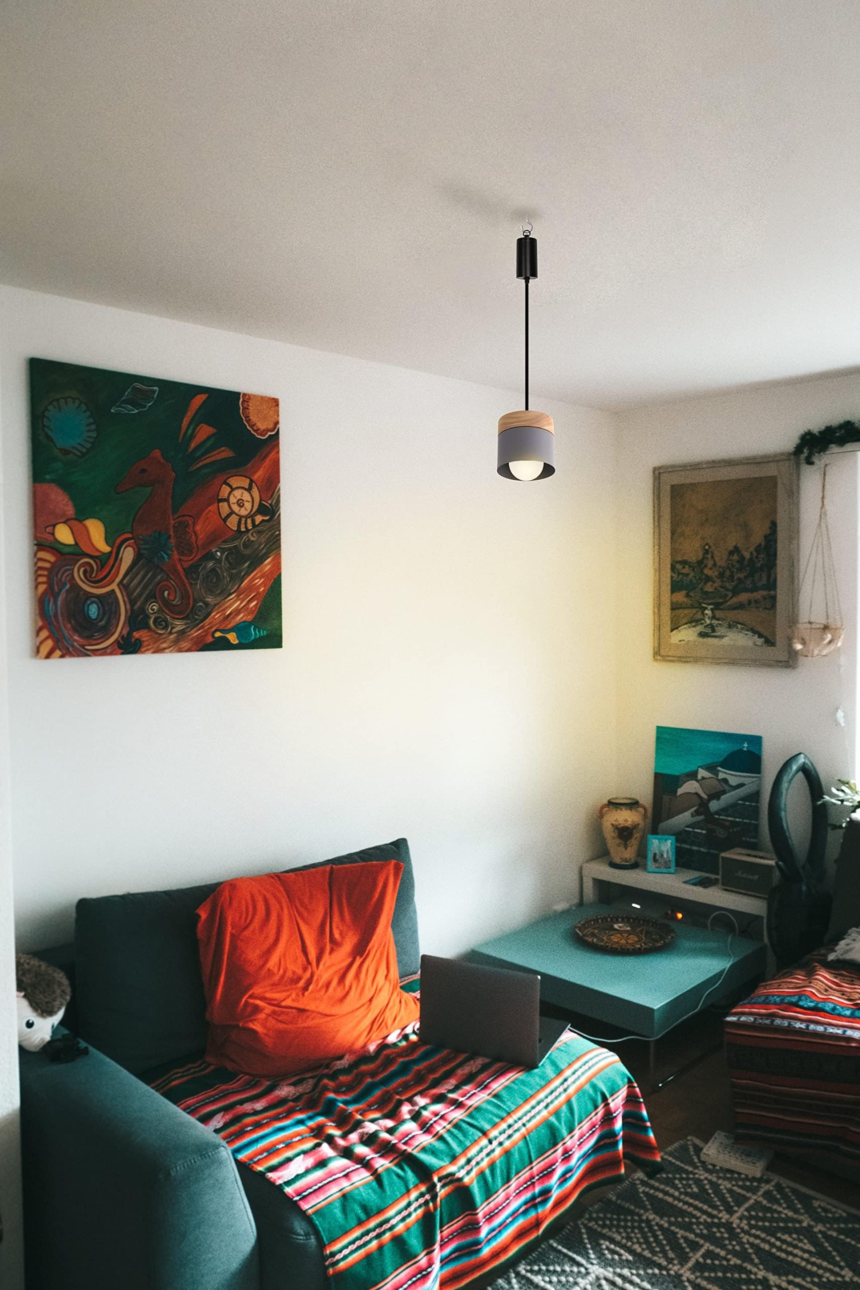 FSLiving 2er Set Hängelampen Mit Batterie | Dimmbar & RGB Farbwechsel | E27 Fassung Ohne Stromanschluss