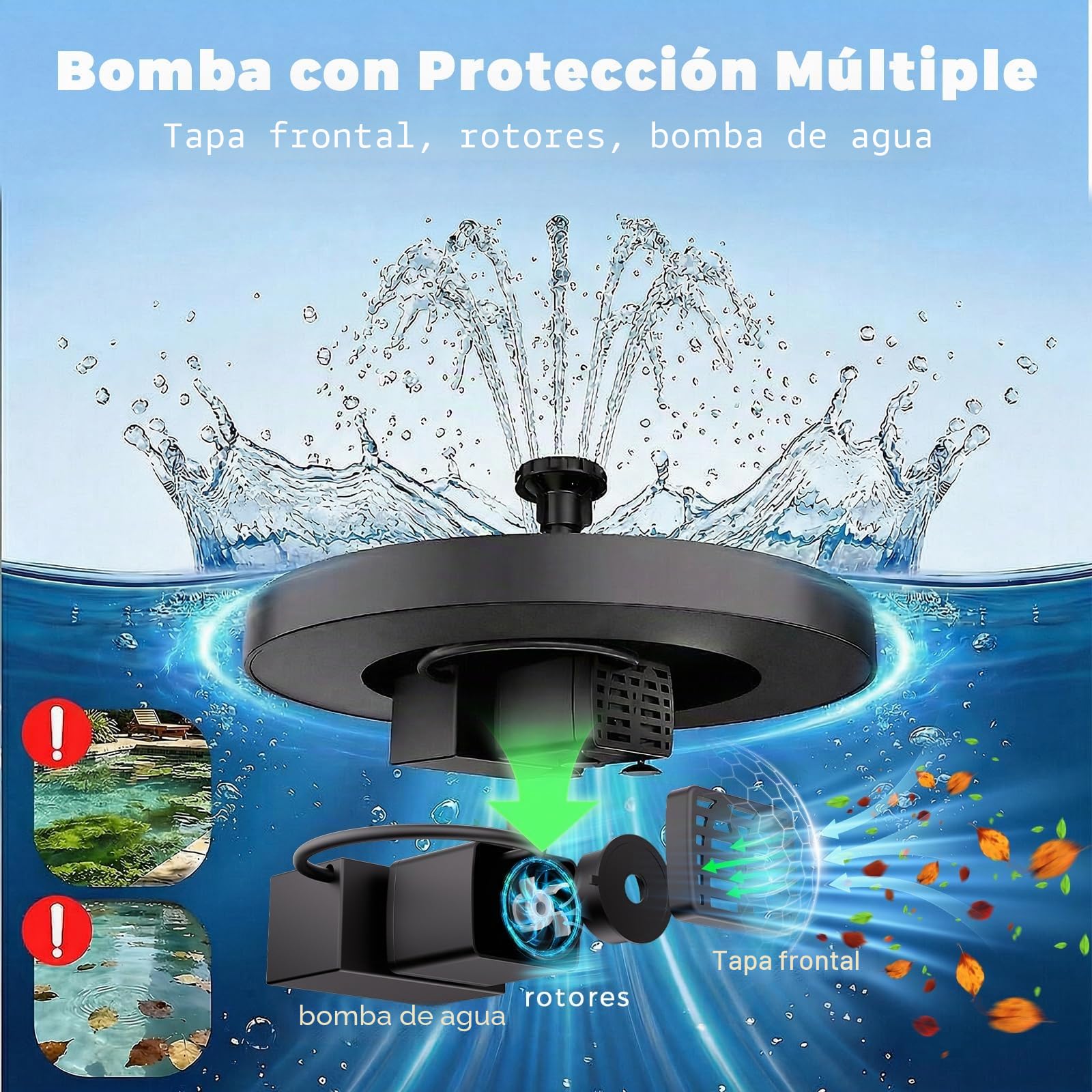 AISITIN Fuente Solar Jardin Exterior 2,5 W, Fuentes Solares de Jardin con 6 Boquillas y Varios Efectos de Rociado, Bomba de Agua Flotante para Piscina,Baño de Pájaros, Estanque(1PCS)