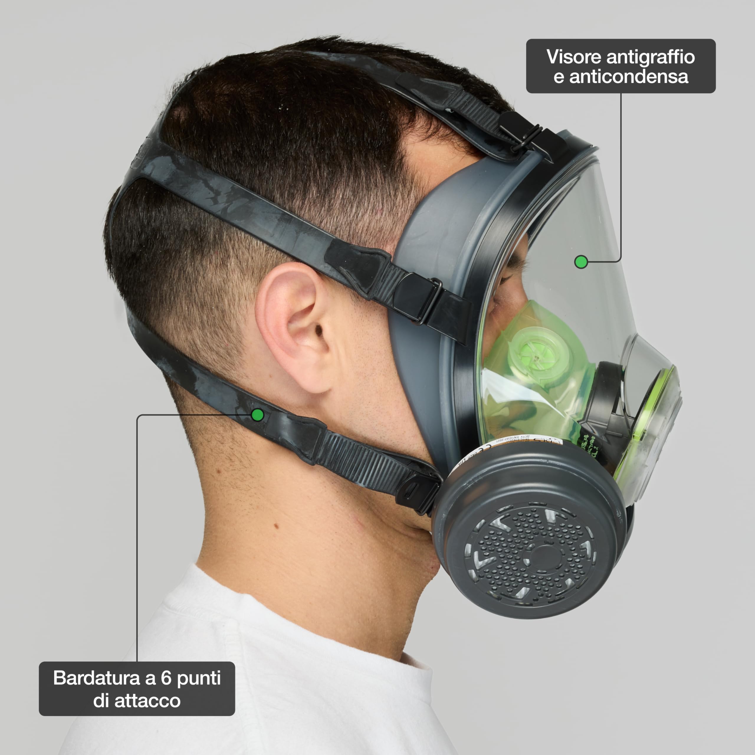 BLS 5600 con filtri 221 A2P3 R D Maschera Intera con Guarnizione in TPE e 2 Filtri Sostituibili 221 A2P3 con Attacco a Baionetta b-lock. Per Gas/Vapori, Polveri, Verniciatura, Stuccatura e Solventi