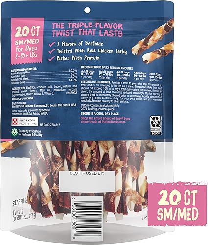 Miniatura 11 de Purina Busy Bone Jerky Twists - Golosinas de carne de res y pollo para perros de raza pequeña y mediana (paquete de 5) bolsas de 20 unidades