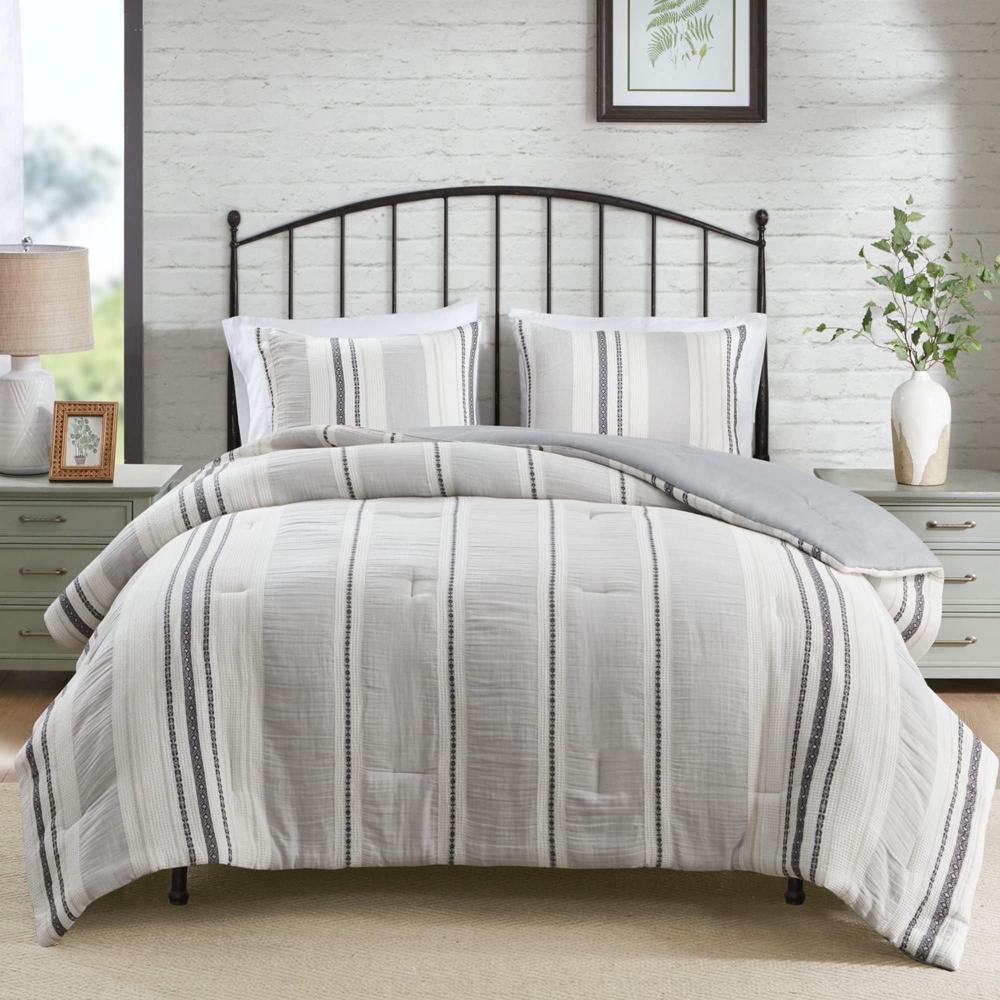 Hyde Lane Farmhouse Bedding Set,Grey Modern King Size