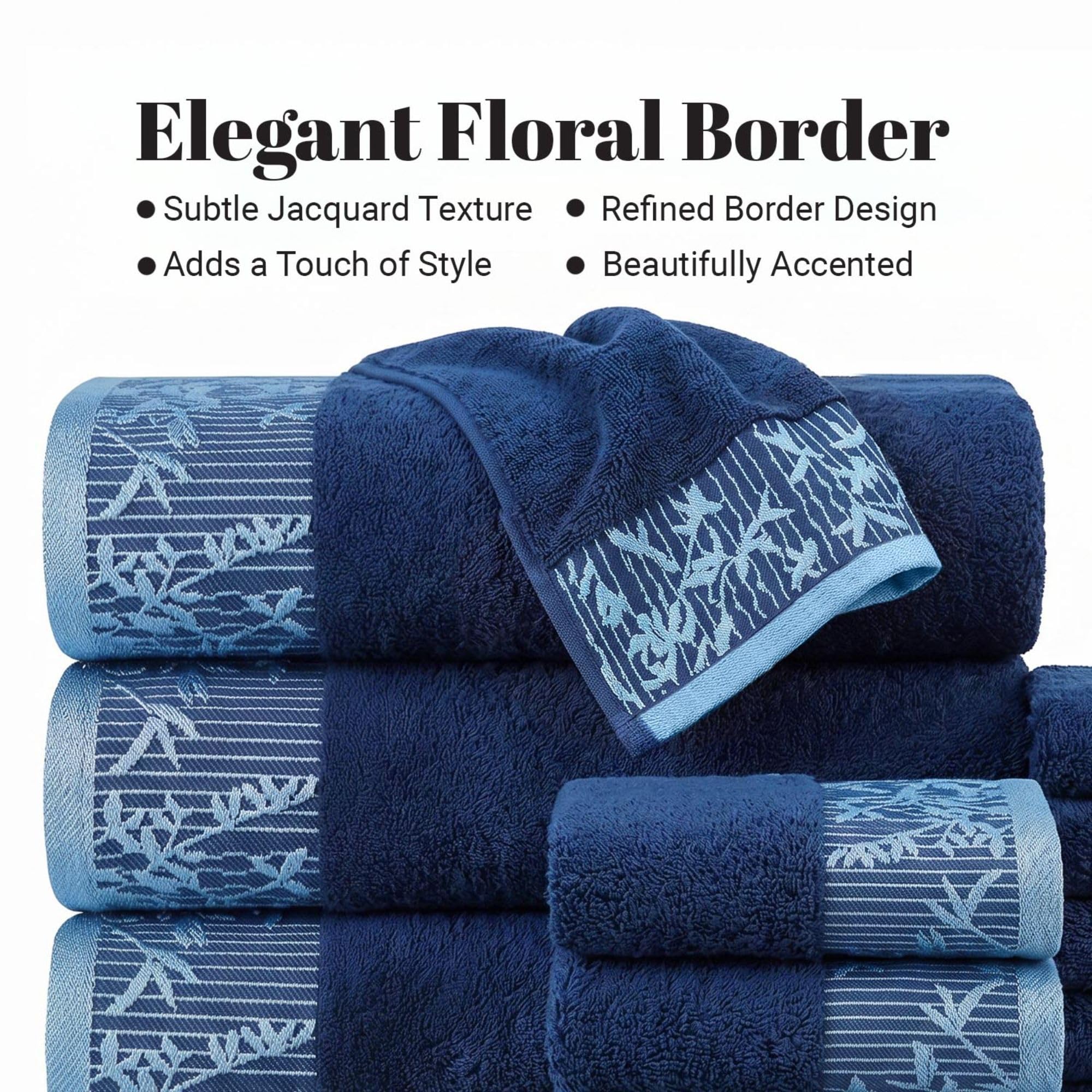 Superior Set di 12 asciugamani in cotone, motivo floreale, bordo in jacquard, asciugatura rapida, decorazione per bagno, spa, doccia, bagno, include 3 corpi, 3 mani, 6 asciugamani per il viso,