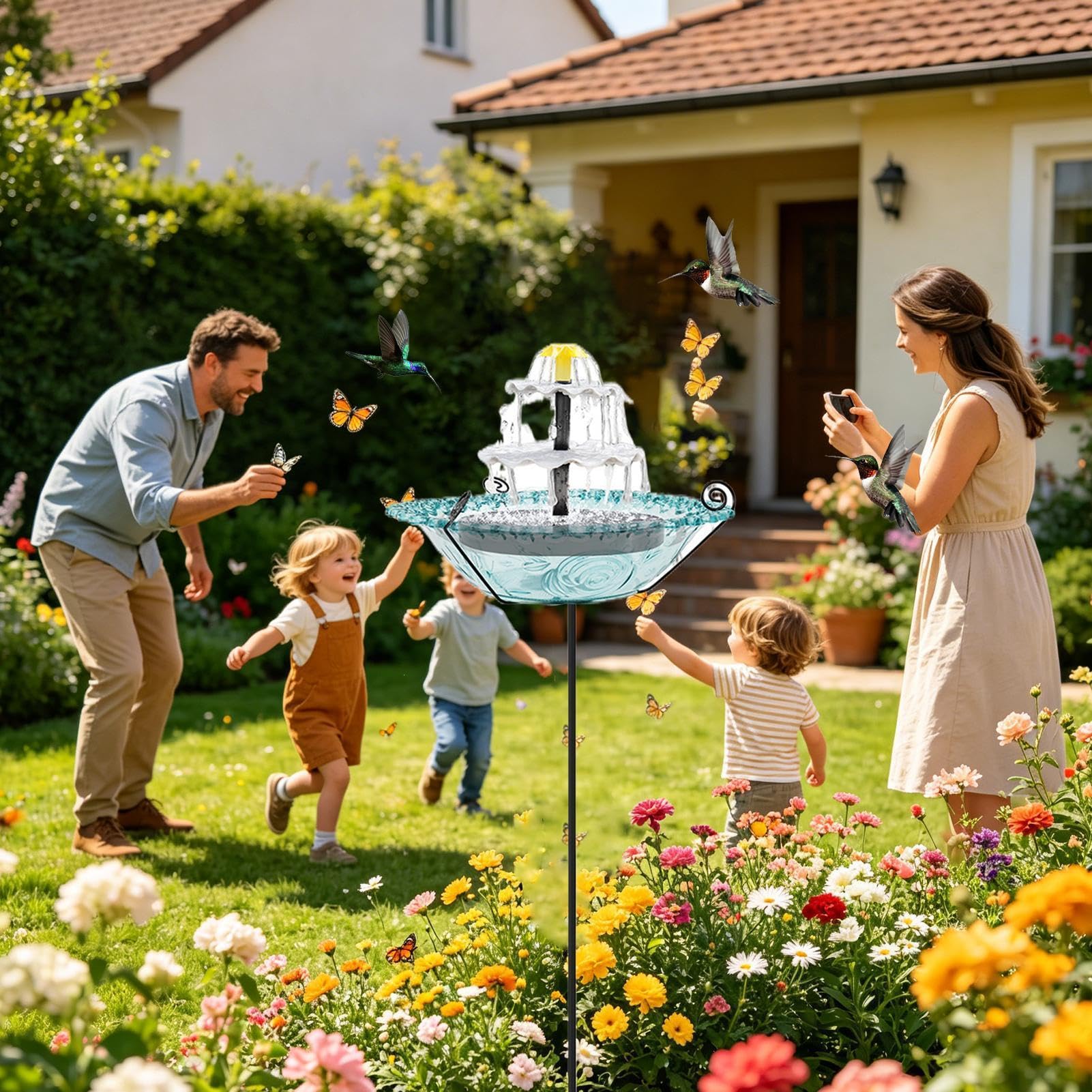 Fontana Solare per Uccelli in Bagno Alimentatore per | Bagno Da Giardino Per Amanti Della Natura Giardinieri Cortile Balcone Terrazza Prato Giardino Antistante