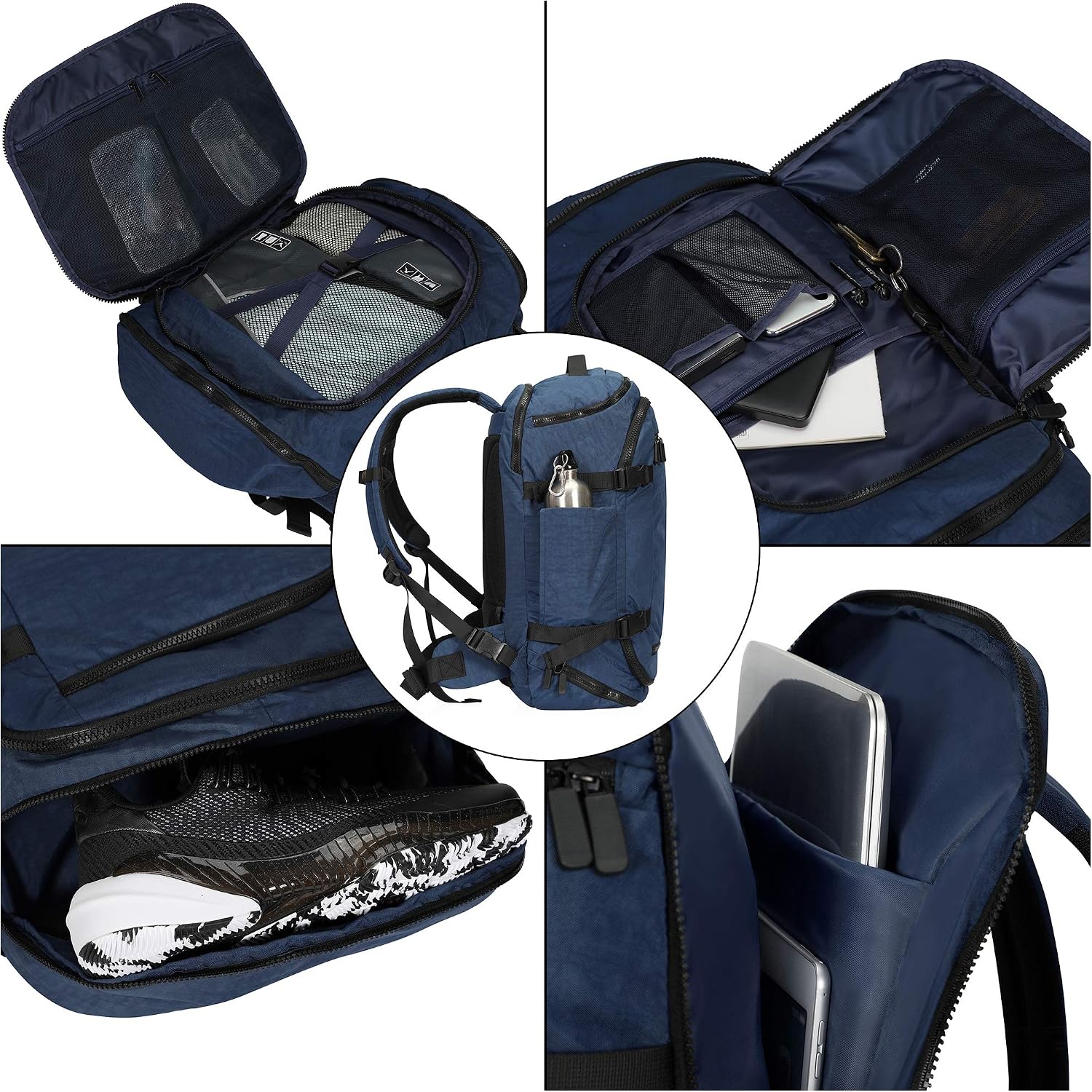 Hynes Eagle 45L Travel Backpack Flight Approved Carry on Backpack Weekender Cabin Hand Luggage Blue