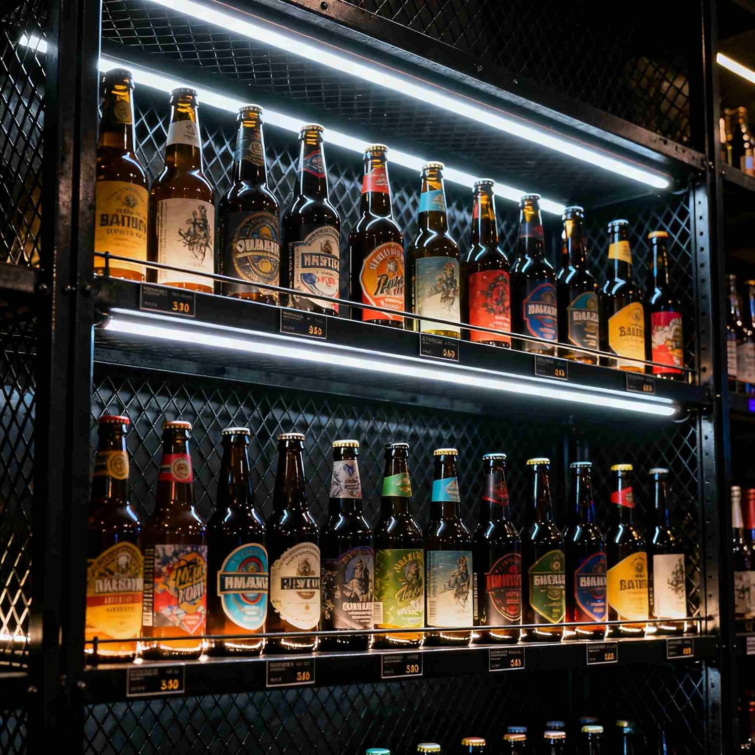 LED Light Kit for retail Liquor Display Shelves-Includes LED Strips, Transformer, Power Tracks & Connecting Wires, All Accessories Included - Easy Installation for Wine/Alcohol Retail Shelf 48“4pcs
