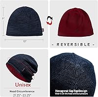 Vista 5 de Lvaiz - Gorro de invierno para hombre o mujer, con forro de vellón cálido, reversible, resistente al viento, gorro de punto unisex