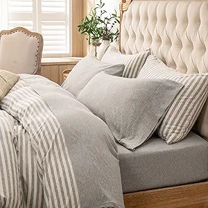 PURE ERA Jersey Knit 4pc Bed Sheet Set 100% T-Shirt Heather Cotton Super Soft Comfy Breathable Fits Mattress Up to 20" Extra Deep Pocket (Heather Light Grey, Cal King)