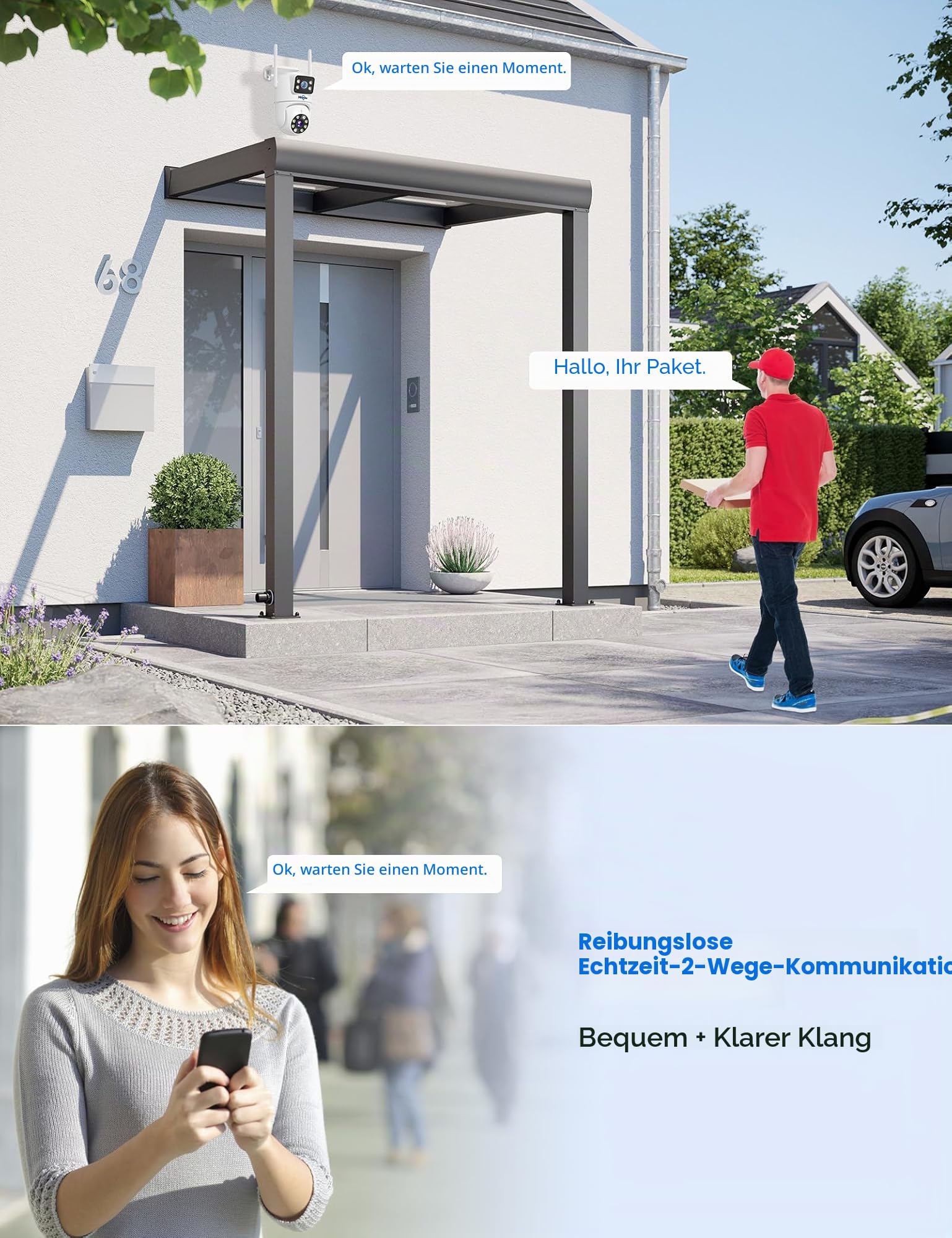 Hiseeu 3MP Dual-Objektiv Überwachungskamera Aussen WLAN,2,4G/5G Dual-Ansicht PTZ kabellos Kamera Outdoor,360° Schwenkbar Personenerkennung mit Automatische Verfolgung,Farbnachtsicht,IP66
