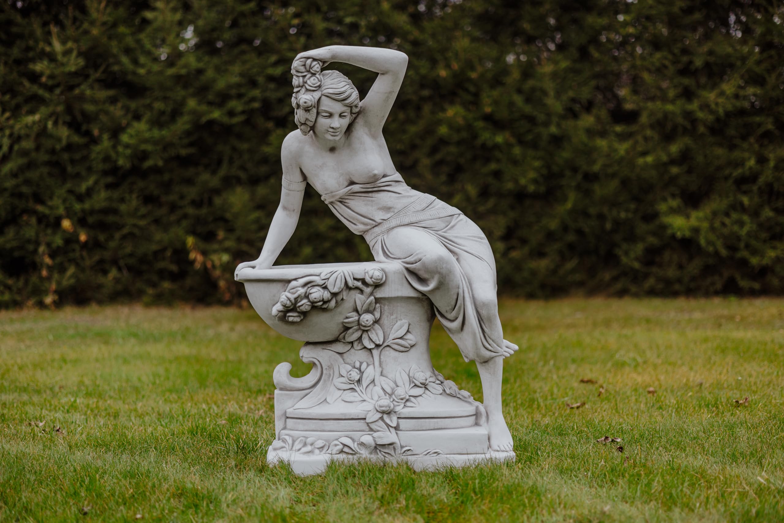 gartendekoparadies.de Frauen-Statue mit Pflanzschale Pflanzgefäß aus Steinguss, Grau, Frostsicher für Außenbereich, H. 141 cm, 398 kg