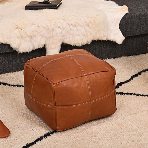 Miniatura 148 de Marrakesh Gallery Funda otomana de cuero - Puf cuadrado marroquí, sala de estar, dormitorio otomano Marrón,Beige Bronceado,Azul,Marrón (Dark