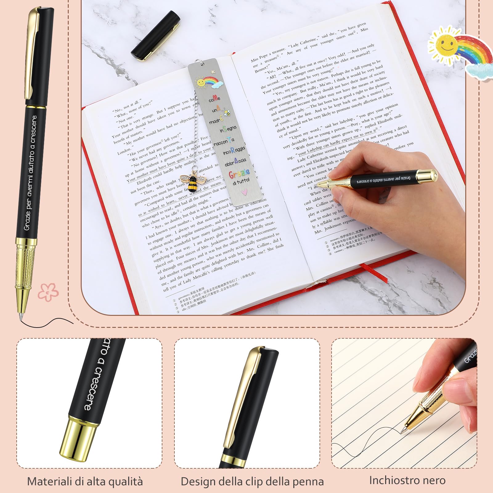 Xuniea 2 Set Regali Maestra Fine Anno Include 2 Segnalibri Maestra 2 Pochette 2 Penne e 2 Portachiavi Idee Regalo Insegnanti Pensieri per Asilo Grazie per Avermi Aiutato a Crescere