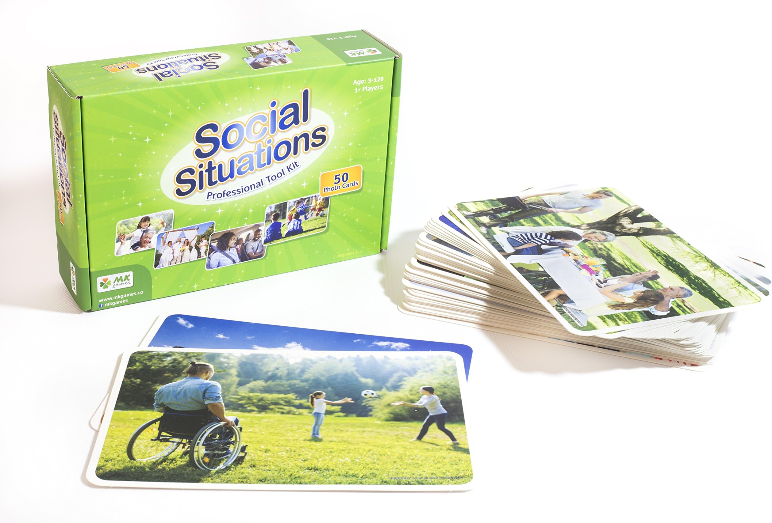 MKgames Social situations - 50 Photo Cards, Learning Products, Speech Therapy for Kids and Adults. Encourages Language Development, Communication and Conversation