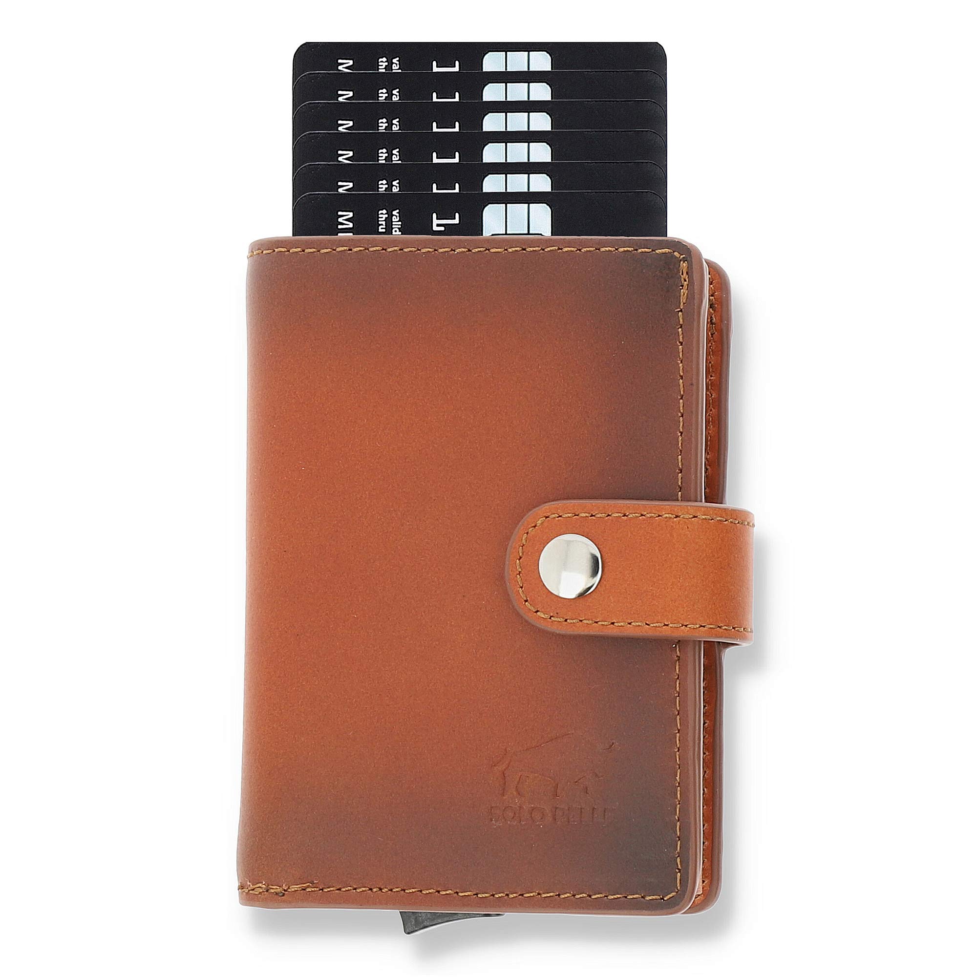 Solo Pelle Leder Geldbörse "Q-Wallet" mit integriertem Kartenetui für 15 Karten + Geldscheine geeignet | Kreditkartenetui mit RFID (Cognac Braun Burned)