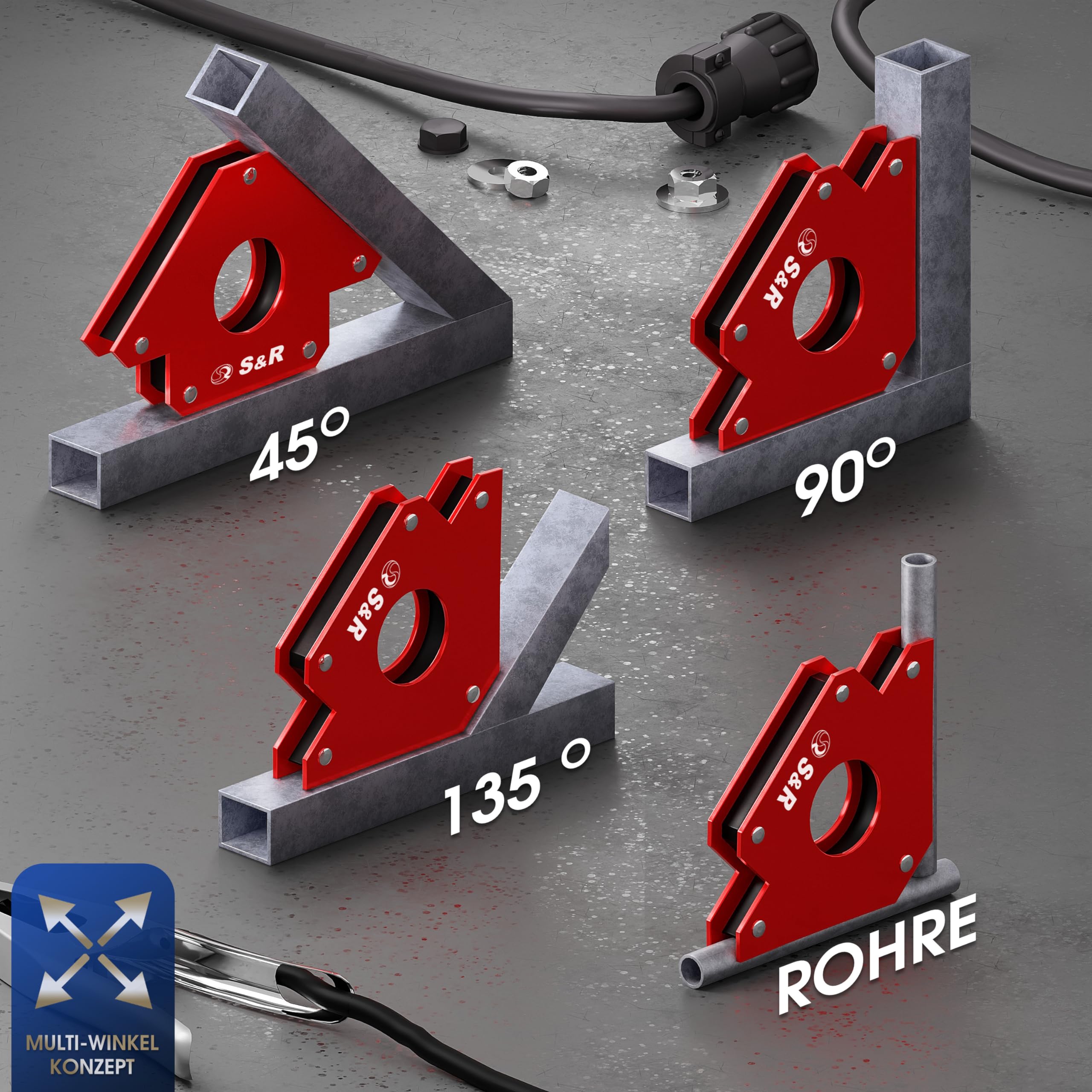 6 Stück Schweißmagnete – 11,3 Kg Haftkraft, Für 45°/90°/135° Winkel, Perfekt Für Metallarbeiten