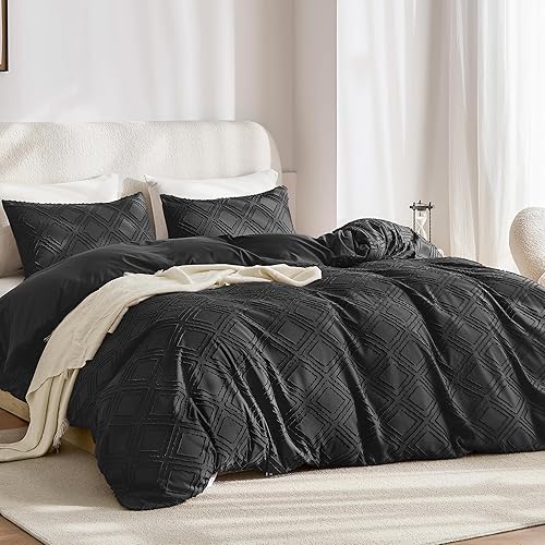 Miniatura 2 de JELLYMONI Juego de funda de edredón morado claro, tamaño King, 3 piezas, microfibra, estilo capitoné, texturado, bohemio, patrón geométrico de