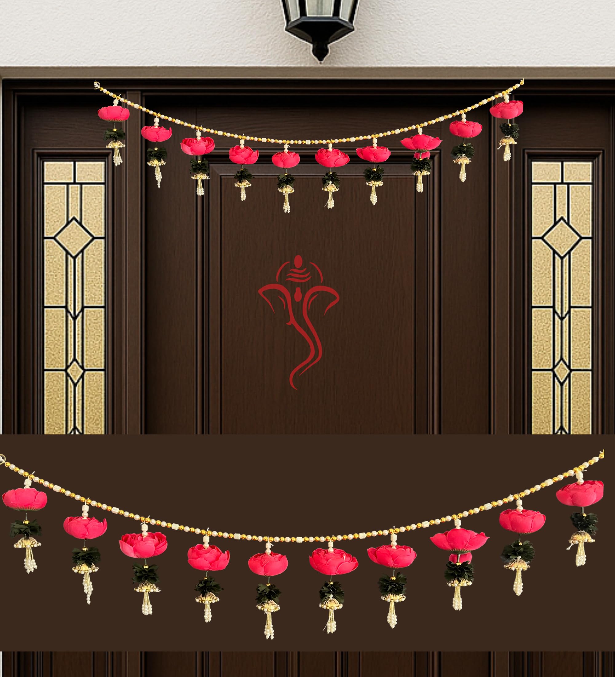 Pink Lotus Toran - Elegant Door Hanging Decor -12 Pink Lotus Toran - Elegant Door Hanging Decor -12