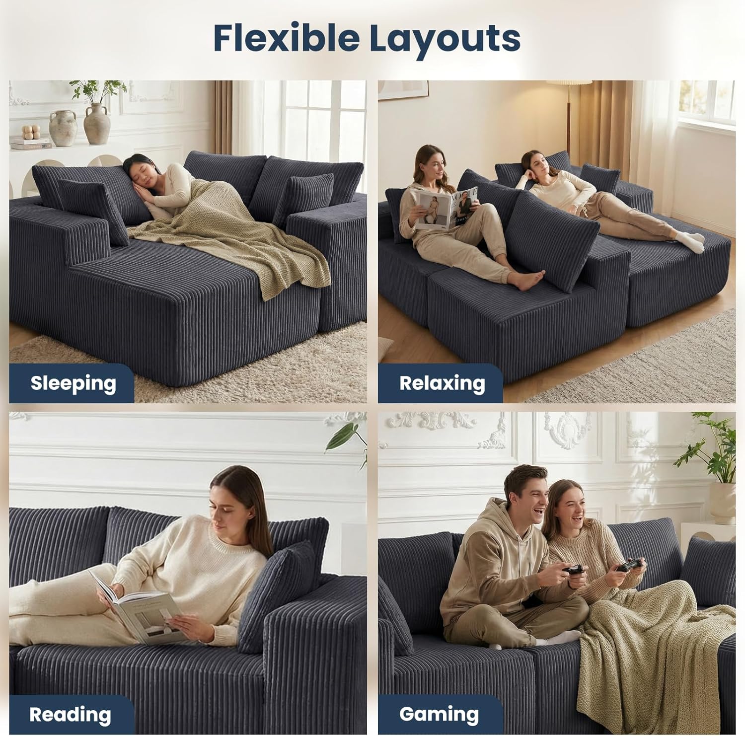 DUMOS 108” Modular Sectional Sofa, Cloud Sectional Couch with Deep Seat, Modern Modular L-Shape Sofa Couch with Chaise,Upholstered Boneless Couches for Living Room Bedroom (Grey,Right Facing Chaise)