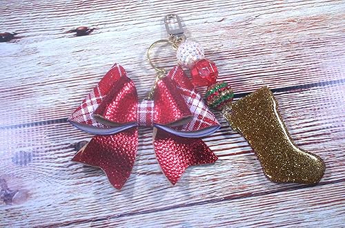 Miniatura 3 de Merry Christmas Stocking with Bow and Bubblegum Beads Keychain. Colors Can Be Changed, round key ring and lobster claw