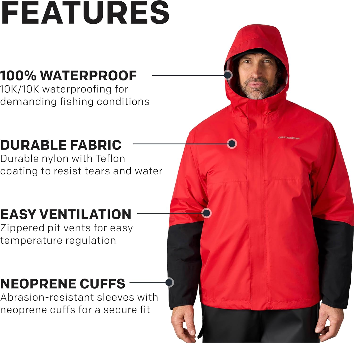 Grundéns Men's Dreadnought Jacket - Waterproof & Wind Resistant, All Weather Commercial Fishing Jacket, Medium Duty - Image 4