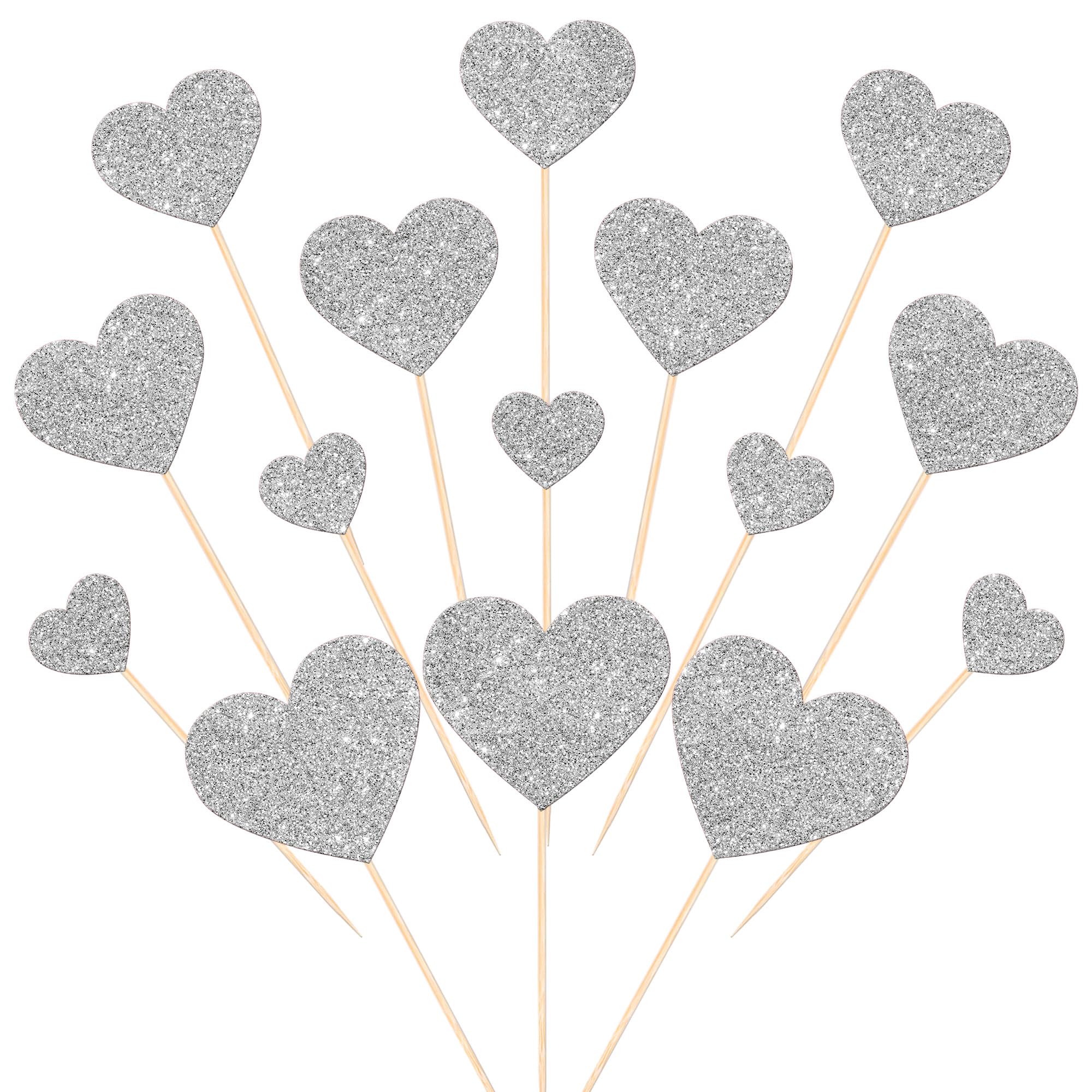 Xsstarmi 35 Pack Love Heart Cupcake Toppers Silver Glitter Sweet Heart Cupcake Picks for Baby Shower Bridal Wedding Birthday Valentine's Day Party Cake Decorations Supplies