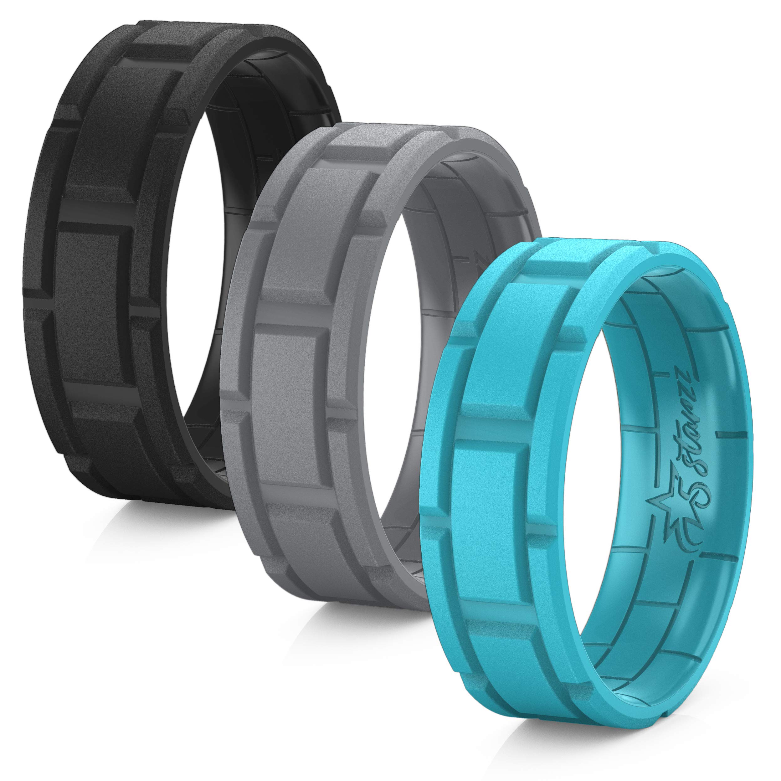 5starzz Premium Quality Breathable Silicone Wedding Ring for Men and Women, Rubber Wedding Band, Practical, Modern and Beautiful Brick Pattern Design, 7 mm Wide