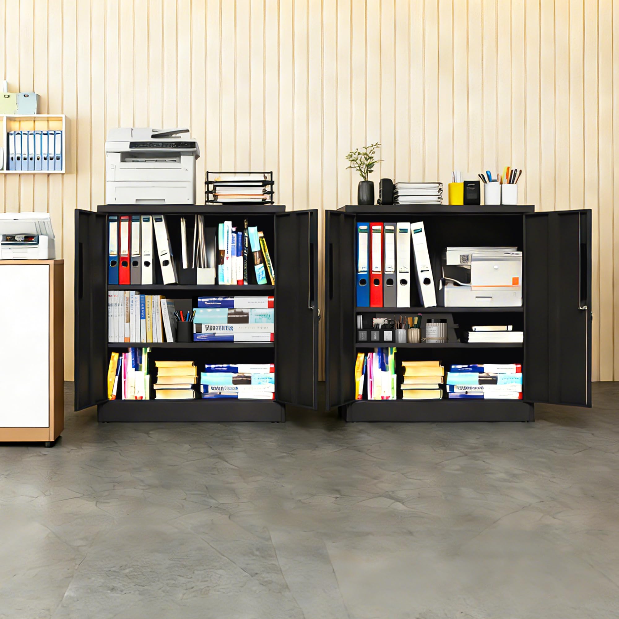 Metallschrank, Stahl-Aufbewahrungsschrank, Aktenschrank mit 2 Türen, Mehrzweckschrank mit 2 Verstellbare Regale, Schränke abschließbar für Büro, Wohnzimmer, Garage