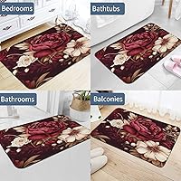 Vista 5 de Tapetes de baño elegantes con diseño floral burdeos, alfombra de baño elegante con diseño floral de gota, volumen antideslizante, súper absorbente
