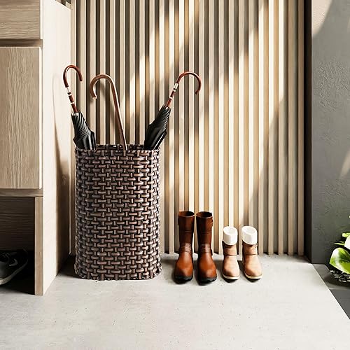 Miniatura 6 de PEMAR Soporte de mimbre para paraguas para interiores y exteriores, decorativo tejido a mano para el hogar, entrada, rústico, granja, multiusos,