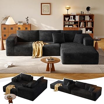 108.2" Boneless L-Shaped Modular Cloud Sectional Sofa for Living Room