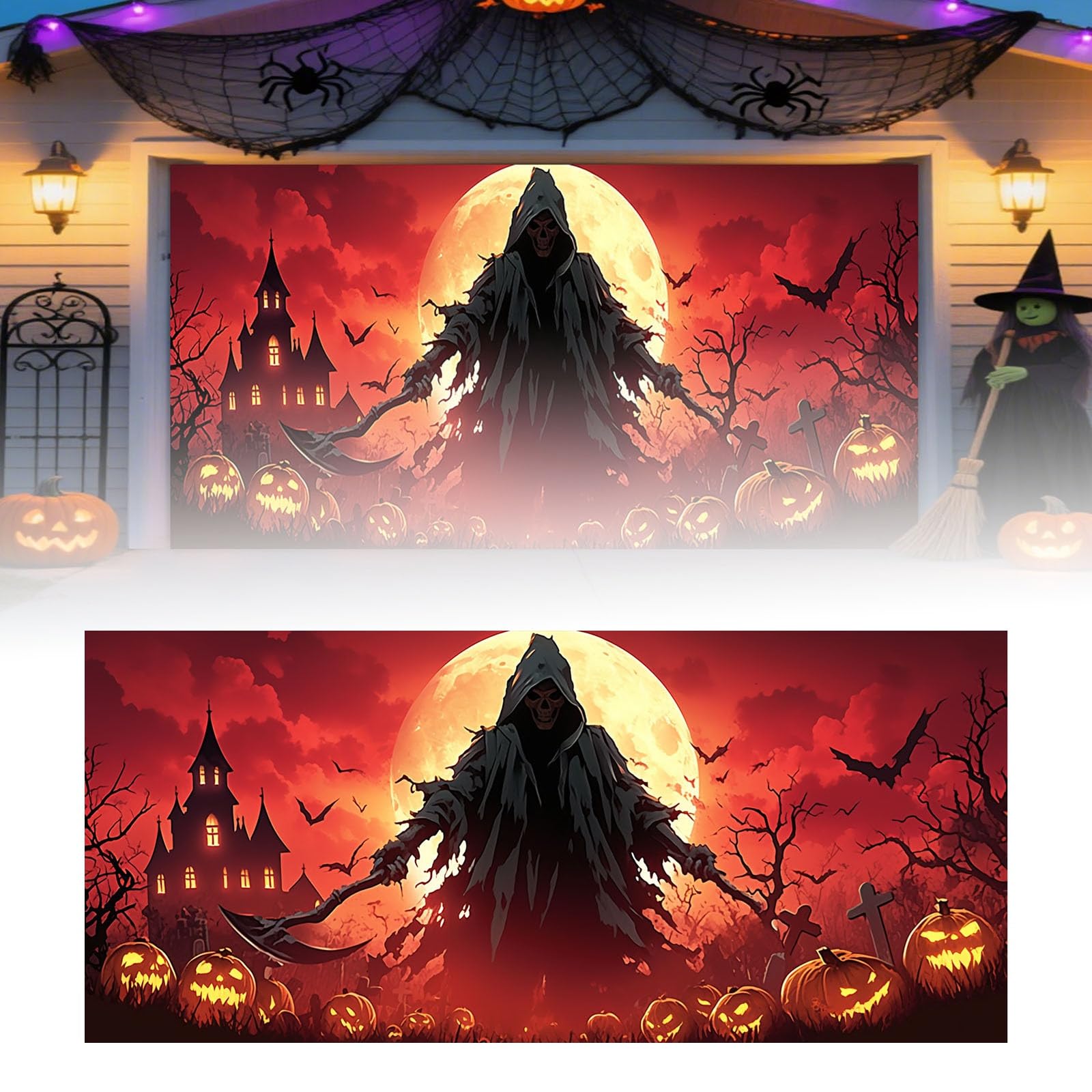 Letrero decorativo para patio, Halloween, garaje, decoración al aire libre, interior, suministros de fiesta, aterrador tema de murciélago de calabaza