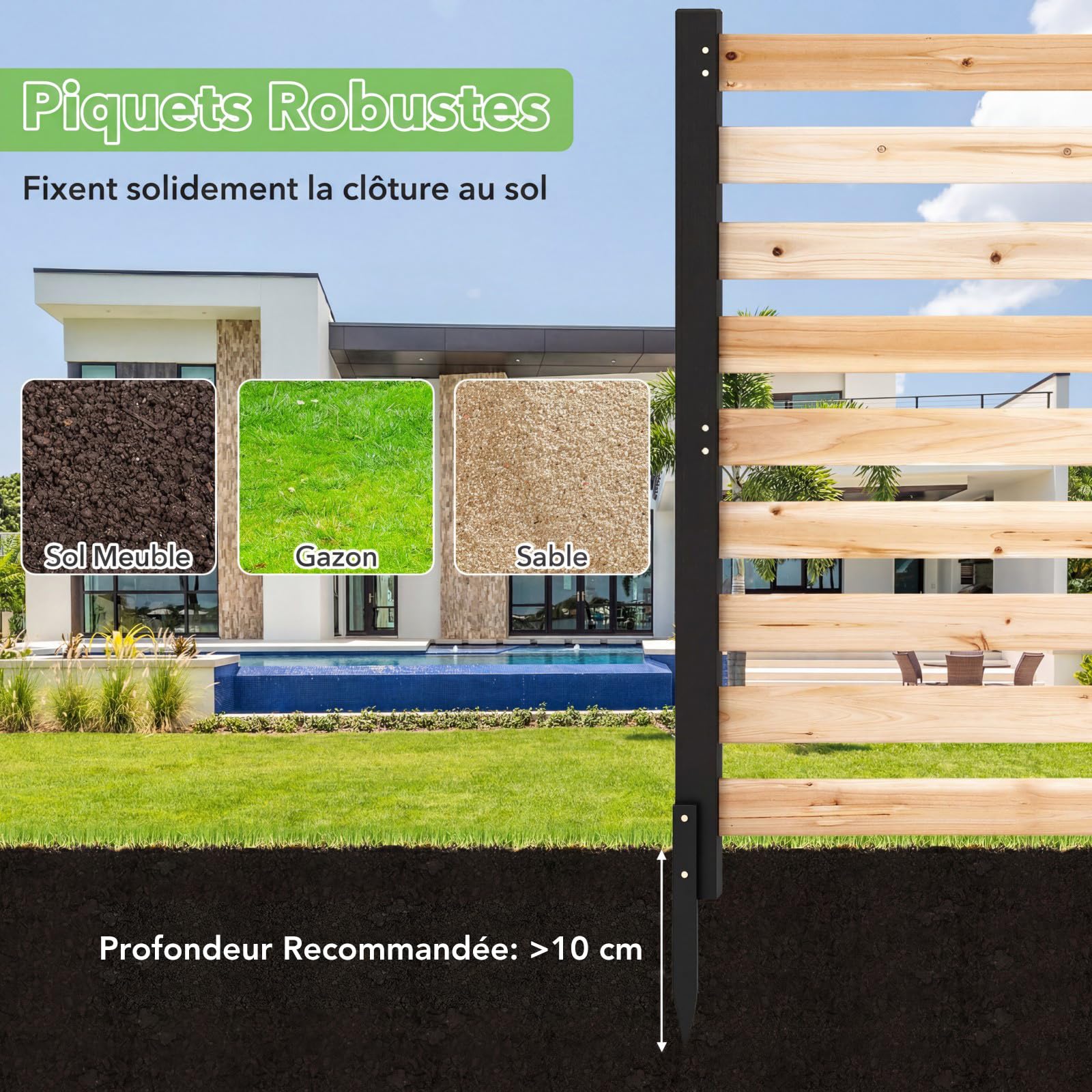 COSTWAY Clôture de Jardin 2 Panneaux en Bois Sapin (Naturel)