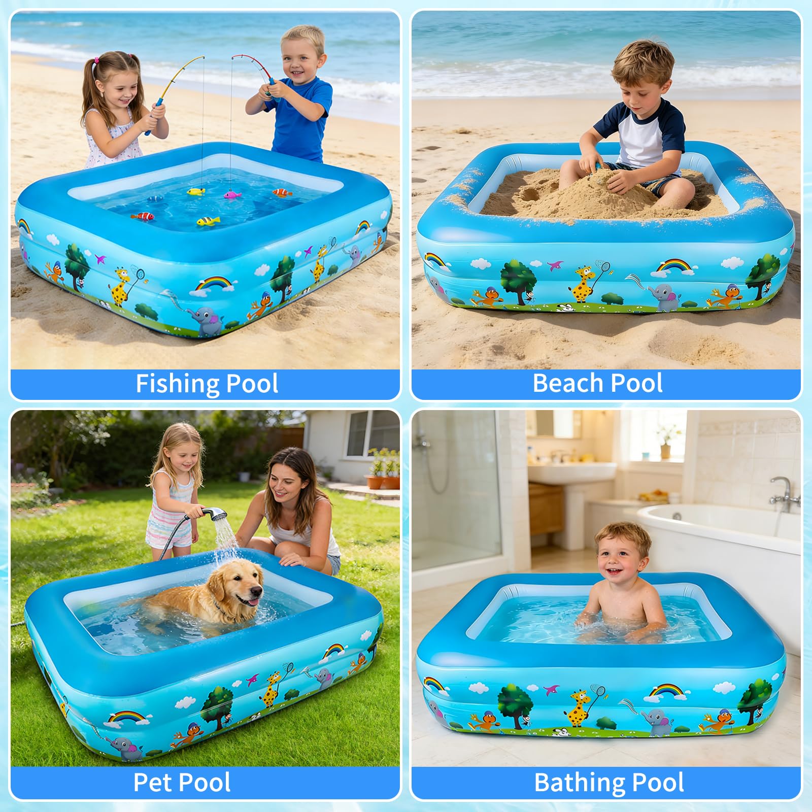 Piscina Hinchable Rectangular Pequeña, 120 cm Piscina Infantil Inflable, Piscinas Hinchables, Piscinas Rectangulares para Interior, Exterior, Jardín, Patio, Resistente y Antideslizantes